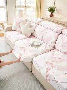 1 pieza Funda de cojín de asiento de sofá de seda de leche con estampado geométrico triangular, adecuada para todas las estaciones - Multicolor - Ver 6