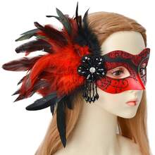 Couple Masks - Shiny Metal Wire Raspberry Crystal Venetian Mask, Men's Masquerade Mask (Handmade Mask, Line Drawings May Have Slight Variations But Won't Affect Usage) - Red 02 - View 6