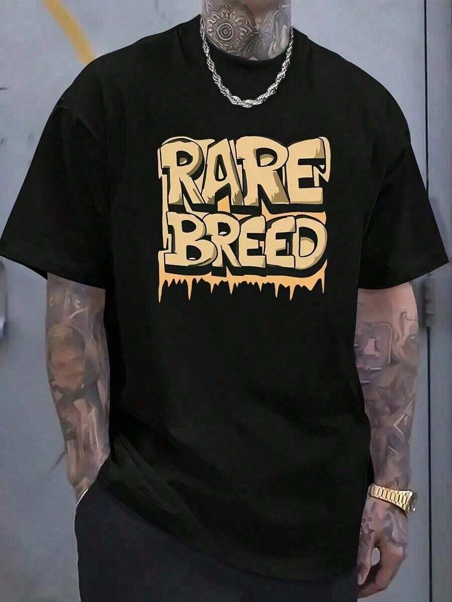 Premium Unisex Casual T-Shirts (220% Cotton) For Men, Round Neck, Short Sleeve, Interesting Letter Print, Comfortable Cotton - 黑色 - 查看 1