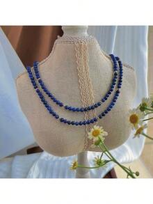 Dây chuyền đá Lapis Lazuli hình tròn đôi, dây chuyền hai lớp ôm sát xương quai xanh, trang sức năng lượng đá trí tuệ dành cho nữ, thiết kế độc đáo, món quà thanh lịch dành tặng người bạn thân nhất. - Nhiều màu - Xem 9