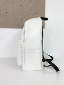 1pc Versatile Black Minimalist Campus Style Backpack, Large Capacity Fits 12-Inch Tablet, PU Leather Laptop Bag - White - View 4
