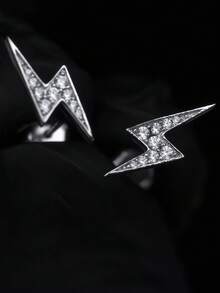 1 Pair Fashion Lightning Stud Earrings For Men, Minimalist Lightning Design With Rhinestones, Suitable For Daily Wear, Gifts For Friends On Holidays, Anniversaries, Birthdays - Multicolor - View 2