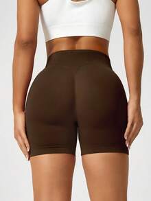 FWH #Pelangsingan & Pembentuk# Celana Pendek Olahraga Wanita Tanpa Jahitan, Pinggang Elastis, Desain Berkerut, Pinggang Elastis Nyaman, Kerutan Pengangkat Bokong, Memperindah Garis Bokong, Gerakan Bebas, Cocok untuk Kasual Sehari-hari, Olahraga, Kebugaran, Lari, Tidak Membatasi - Coklat - View 5