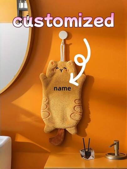 1 chiếc khăn treo tường bằng vải lông cừu san hô siêu mềm, họa tiết mèo dễ thương - Nhanh khô, khăn lau tay nhà bếp và phòng tắm, có móc treo, họa tiết mèo trắng vàng hiện đại, dùng trang trí nhà cửa, trang trí phòng tắm | Thiết kế mèo lạc quan | Khăn có kết cấu mềm mại, khăn tắm