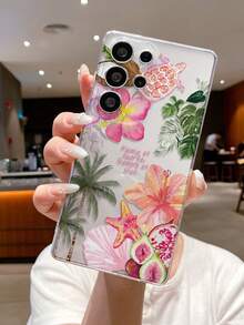 1pc Sea Turtle & Lily Floral Pattern Phone Case, Precise Camera Cutout Compatible With Samsung Galaxy S25 Ultra/Galaxy S24 Ultra/S24/S23 Ultra/A56 5G/A55 5G/A52s 5G/A26 5G, Nothing, Pixel, - Multicolor - View 1