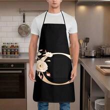 1pc Women's Fashion Floral Pattern C-Letter Design Kitchen Baking Cooking Apron, Elegant Minimalist Home Cleaning Protective Apron - C - View 12