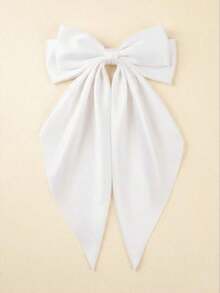1pc White Satin Bow Hair Clip, Large Bowknot Hair Accessory For Women, Silky Satin Oversized Hair Bow Clip, Extra Large Long Tail Bowknot Hair Clip, Hair Accessory, Christmas Gift For Women, Hair Accessories For Women, Head Accessories - 白色 - 查看 4