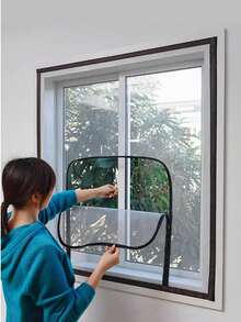 1 Piece,U-Shaped Zipper Screen Window,Self-Adhesive And Reusable Mosquito Nets For Windows, Anti-Mosquito Window Screens, Tulle, In Summer Washable Mesh,Insect Mosquito Nets For Window Screen Mesh Tulle Invisible Black Fiberglass Against Mosquitoes And Flies - Black, Middle and Lower U - View 9