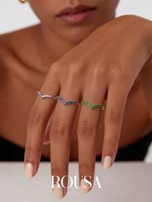 1枚925纯银浅V形镂空戒指，时尚精致水晶耳环，优雅首饰 - 戒指 - 查看 1