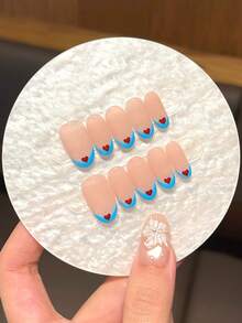 10PCS Handmade Glitter Cat Eye Heart-Shaped French Minimalist Short Press On Nails Suitable For Women, Girls, And Students In Daily Life, Dance Parties, Gatherings, And College Style Press On Nail Art With Jelly Glue And Rubbing Strips As A Gift. - Multicolor - View 7