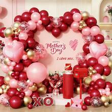 111件套母亲节气球拱门套装，浪漫氛围气球花环套装，包含金色金属气球、红色气球、玫瑰粉气球、粉粉色亮片天然乳胶气球和粉色心形铝箔气球，适用于母亲节、情人节、婚礼、订婚日、春季庆典、夏季派对 - 查看 12