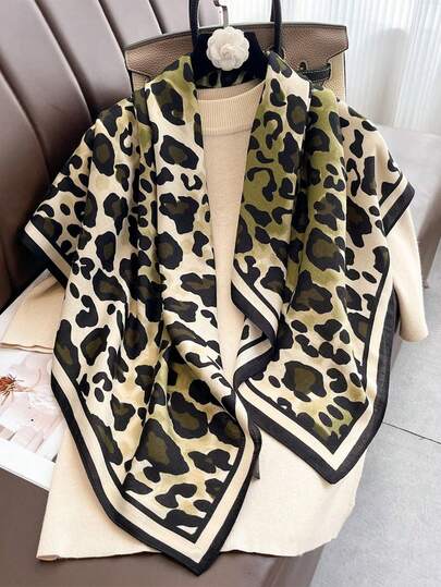 1pc Leopard Print Scarf, Large Shawl Beach Wrap, Versatile Shawl, Warm Scarf, Suitable For Spring, Summer, Autumn, Daily Wear, Beach, Travel