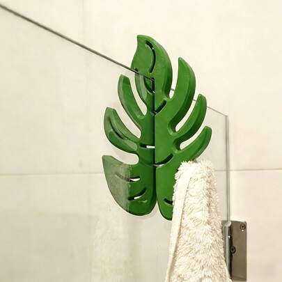 1pc Turtle Leaf Bathroom Hanging Hook, No Drill Glass Door Hook, Bathroom Towel Rack, Ins Style Decorative Storage Hook, Suitable For 6-8mm Bathroom Door - Towel - Clothes Hanger - Portable Shower Hook - Multifunctional Bathroom Hook, Multifunctional Decorative Storage Hook, Dual-Layer Shower Hook, No Drill Glass Door Hook, Bathroom Towel Rack, Robe And Towel Hook, Bathroom Accessories, Suitable For Hotel Decoration, Home Glass Door Decor