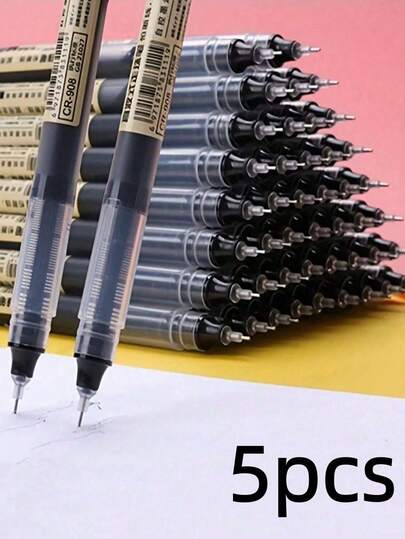 5pcs 0.5mm Liquid Ink Rollerball Pens, Carbon Fiber Tip Ballpoint Pens, Quick-Drying Black/Red/Blue Ink, Suitable For Students, Office, Home Use, Back To School Season
