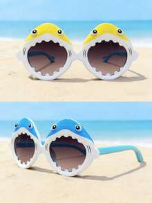 2副装 - 时尚鲨鱼造型太阳镜 - 适合儿童作为海滩和海边摄影道具。时尚旅行摄影眼镜。 - 彩色 - 查看 6