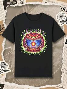 OVERSIZED Monster Demon Fire Eye Graphic TShirt 100% Cotton Loose Fit Casual Comfortable Unique Graphic Print - Black - View 1