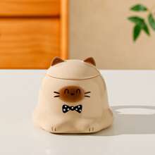 1个400毫升创意简约陶瓷下午茶杯，可爱卡通猫咪图案，带盖，可用洗碗机和微波炉加热，可定制生日礼物 - 彩色 - 查看 9