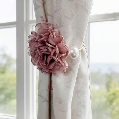 Vintage Farmhouse Curtain Tiebacks With 3D Flower & Pearl - Sturdy Alloy Curtain Holders, Decorative Window Accessories For Cottage & Rustic Style Homes
