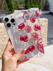 1个樱桃图案透明防摔手机壳，TPU材质，适合作为节日礼物，兼容苹果XS/XS Max/XR/11/12/13/14/15/16 Pro/Pro Max/14/15/16 Plus/17，男女通用 - 米色 - 查看 4