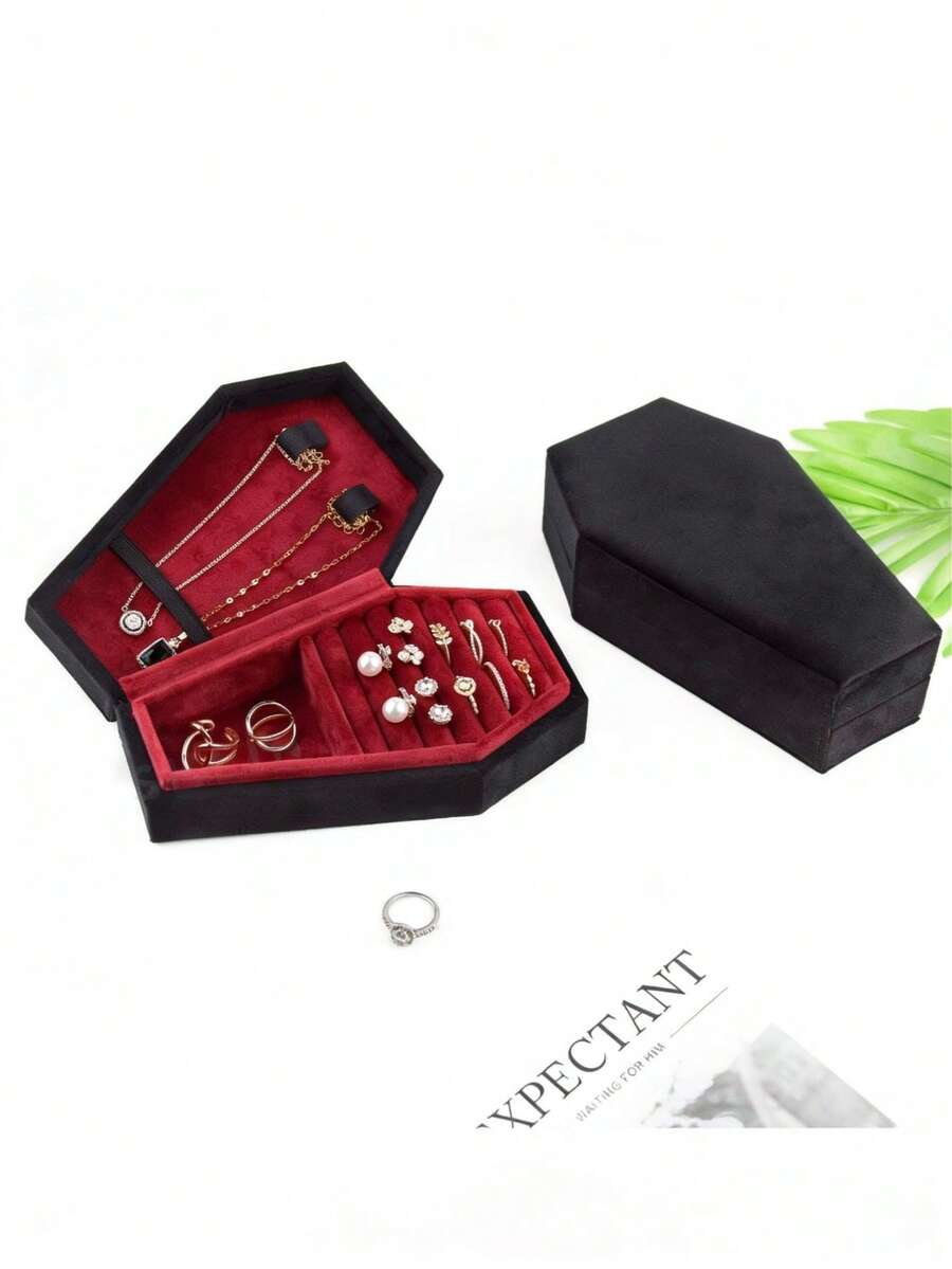 1 pieza Caja de joyería portátil de viaje, soporte para aretes, estuche de almacenamiento de joyas creativo, regalo de Navidad - Negro - Ver 1