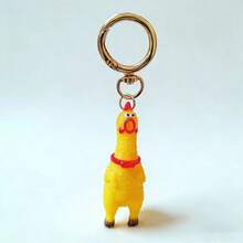 1 pieza Llavero de pollito chillón, llavero de goma personalizado con broma divertida y novedad, llavero de estrés con diseño de pollito de dibujos animados, accesorio para llaves de coche, billetera, mochila y bolso - Multicolor - Ver 3