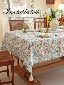 Mantel impermeable con estampado floral colorido y flecos decorativos, adecuado para la sala de estar, el comedor, fiestas, decoración del hogar, decoración de habitaciones, decoración de mesa y regalo festivo, disponible en varios tamaños, apto para todas las estaciones - Brote Verde - Ver 10