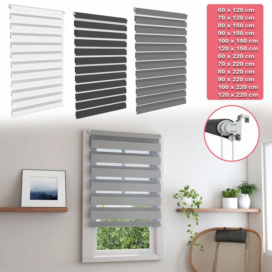 CEEDIR Doppelrollo mit Lichtregulierung | Elastisches Rollo aus Aluminium und Polyester - 70 x 220 cm - Übersicht 1