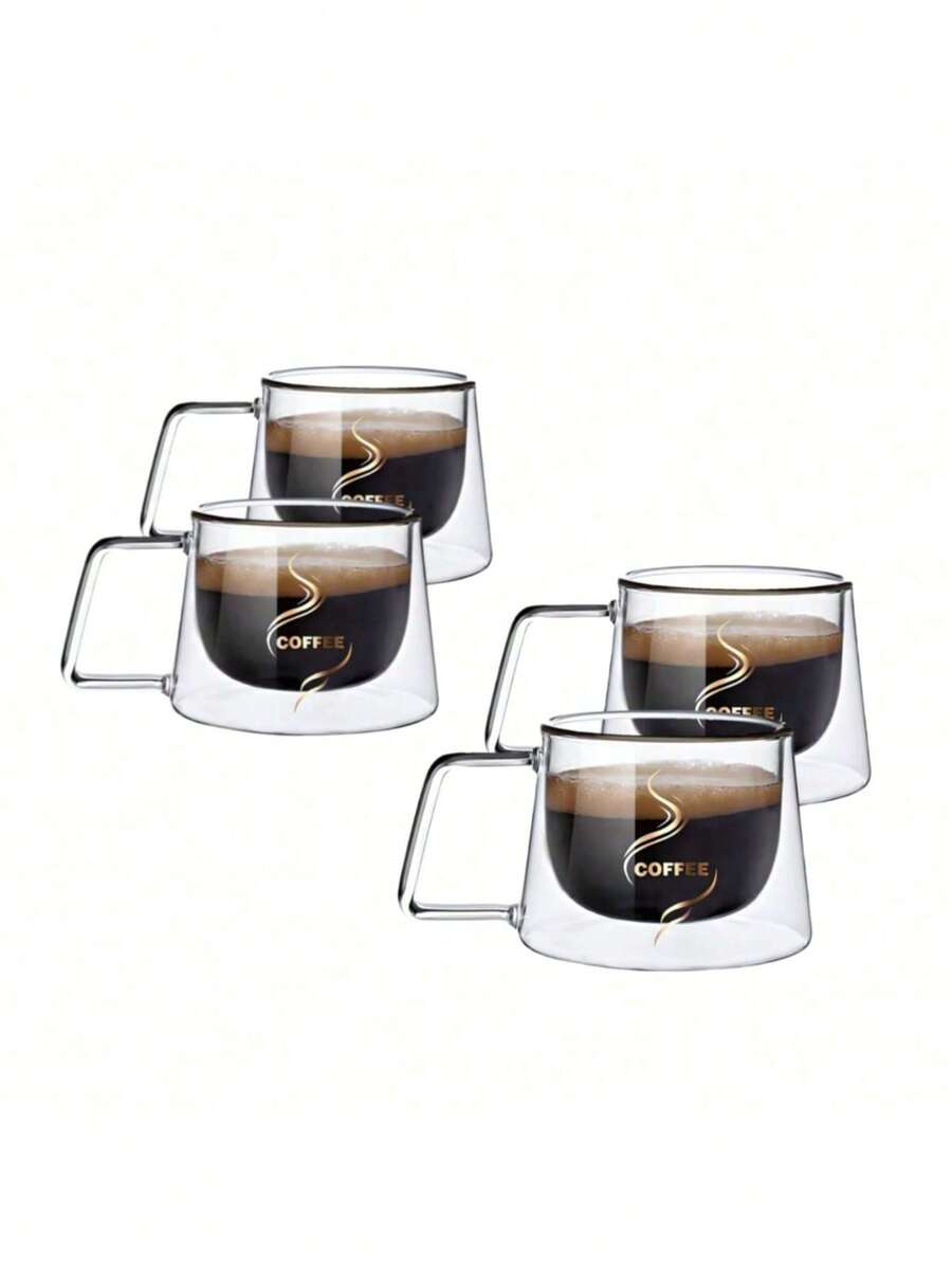 1-2-4-6pcs 80ml & 200ml Double-Layer Handled Glass Coffee Cups, Gold Label Insulated Reusable Glass Mugs For Tea, Espresso, Milk, Cappuccino, Unique Birthday & Holiday Gifts - Multicolor - View 1