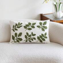 1pc Green Leaf Embroidered Throw Pillow Cover, Suitable For Indoor Decor, All Season Cushion Cover, Pillow Insert Not Included - Green - View 10
