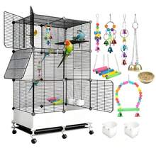 Bird Cages, 75 X 39 X 120 Cm, Large Metal Bird Cages With Wheels And Cleaning Tray, Water Bowl, Perch, Parrot Cage, Canary Cage, Bird Toys, Black - 均碼 - 查看 1
