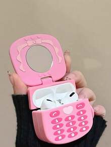 Cute Apple Pink Bluetooth Earphone Protective Case, Soft Shell Mini Mirror Wireless Earbuds Cover, Compatible With AirPods 1/2/Pro/3/Pro (2nd Generation) - Pink - View 1