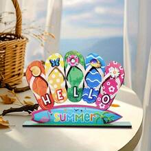 1pc Summer Slipper Wooden Desktop Decor - Slipper Shaped, Suitable For Home, Office And Party Use, Summer Theme Party Decoration - Multicolor - View 6