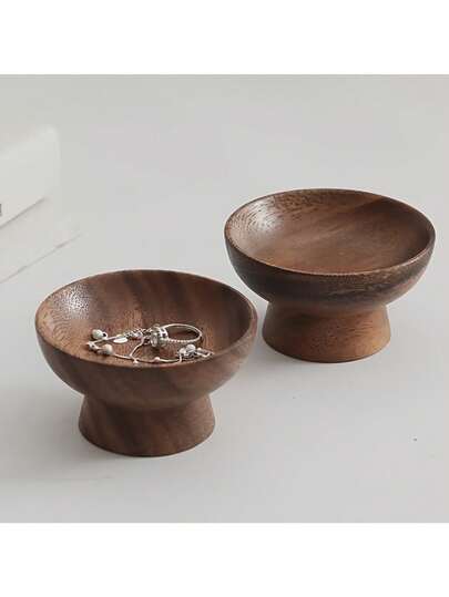 1pc Elegant Walnut Jewelry Tray - Polished Wooden Ring & Key Bowl, Decorative Desktop Accessory Holder, Ideal Gift For Friends, Sisters, Daughters, Mothers, Versatile Storage Solution, Jewelry Trays