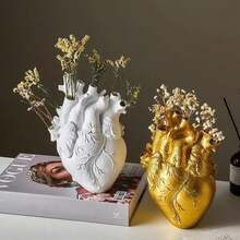 1个心形树脂花瓶，创意家居装饰，哥特式心形风琴设计工艺品，复古装饰花架，适用于书桌和客厅，包含花瓶和干花桌面装饰 - 彩色 - 查看 8