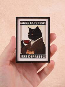 1pc Black Cat Drinking Coffee Design Wooden Refrigerator Magnet, Craft Gift Suitable For Home Fridge And Mailbox Decoration! - one-size - View 9