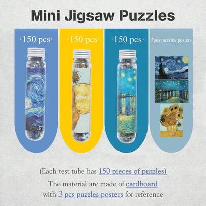 3 Sets Of Mini Test Tube Puzzles (150 Pieces Each) - Challenging Night Sky, Rhone River, Sunflower, 10*15cm Test Tube Puzzles, Unique Gift For Artists And Collectors