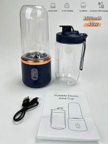 便携式搅拌榨汁机二合一,USB充电,6刀片,双杯设计,可碎冰制作冰沙,厨房好帮手,塑料材质,锂电池,1500mAh容量 - 彩色 - 查看 10