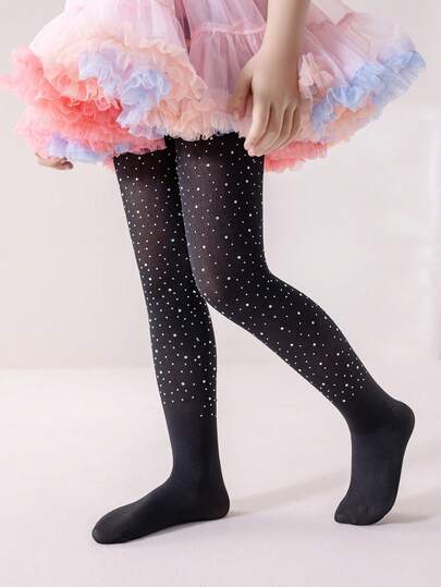 1pc Spring/Summer Baby/Kids Black Thin Mesh Stockings, Sparkling Rhinestone Decor, Fashionable Casual Elastic Breathable Sheer Pantyhose, Sweet Personalized Soft Comfortable Tights, Suitable For School Activities/Birthday Gifts/Vacation