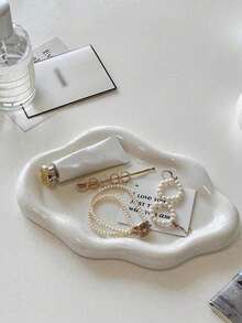 1pc Modern Jewelry Organizer Tray - White/Silver Plated - Elegant Necklace, Bracelet, Earring Display Stand - Durable ABS Resin Vanity Tray - Unisex, Birthday, Wedding, Valentine's Day Gift - Vanity, Office Desk, Party Decor - Jewelry Storage Tray - View 3