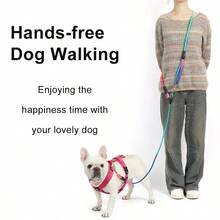 Reflective Hands-Free Dog Leash, Adjustable Bungee With Shock Absorption, Durable Nylon Webbing, Blue With Reflective Stripes, Ideal For Walking, Hiking & Running, Fits Small To Large Dogs, Convenient Outdoor Accessory - A - View 2