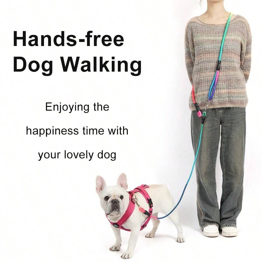 Reflective Hands-Free Dog Leash, Adjustable Bungee With Shock Absorption, Durable Nylon Webbing, Blue With Reflective Stripes, Ideal For Walking, Hiking & Running, Fits Small To Large Dogs, Convenient Outdoor Accessory