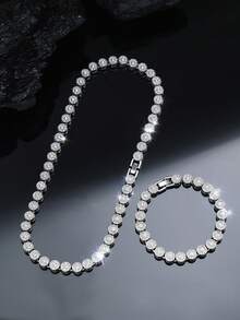 2pcs Heart-Shaped Cuban Link Necklace Set, Unisex, Hip-Hop Style Neck Chain Set, Luxury Jewelry Set, Suitable For Valentine's Day, Birthday, Daily Wear And Parties - A - View 7