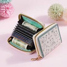 原创猫咪印花女士卡包，新款时尚拉链便捷收纳迷你零钱包 - 彩色 - 查看 1