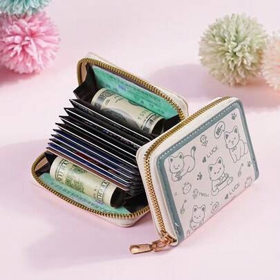 Monedero con estampado de gato original para mujer, nuevo monedero pequeño de moda con cremallera y almacenamiento conveniente