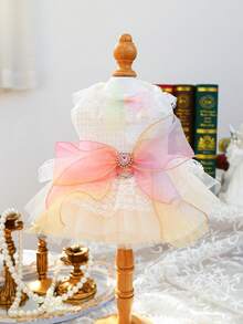 PETCIRCLE 1 bộ quần áo cho thú cưng, váy cho chó, trang phục cho chó nhỏ, hàng mới về mùa xuân/hè, váy cưới voan xếp tầng cầu vồng. - Màu be - Xem 10