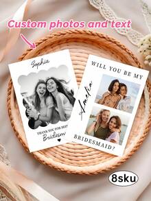1/3pcs Customized Photo & Text Bridesmaid Proposal Cards, Minimalist Style Bridesmaid Proposal Card Template With Bow, Will You Be My Bridesmaid Cards - Multicolor - View 10