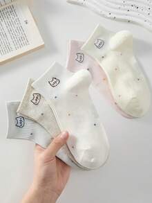 5 Pairs Cute Cat & Polka Dot Pattern Women's Ankle Socks, Non-Slip Breathable, Suitable For Spring/Summer - White - View 2