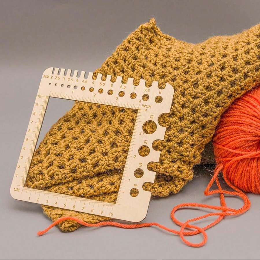 1 thước đo đan bằng gỗ, dụng cụ đo đa năng kiểu cổ điển, phù hợp cho người đam mê móc len, đan len, may vá và các dự án DIY. - A - Xem 1