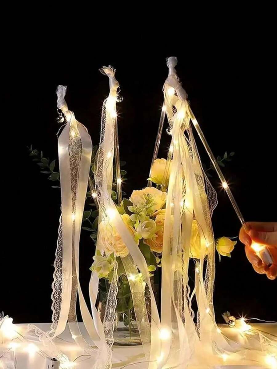 1/2/5pcs LED Glowing Fairy Wands With Ribbons And Bells, 3 Lighting Flashing Modes, Suitable For Wedding, Party, New Year, Thanksgiving, Graduation, Concert Party Gifts