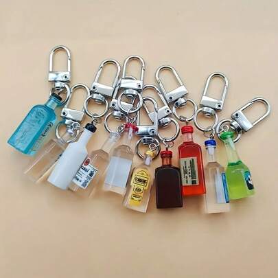 10pcs Resin Beer Bottle Keychains - Colorful Mini Beer Bottle Shaped Metal Key Rings, Creative Party Gifts, Unique Birthday Gifts, Bag Charms & Decorations, Durable Key Chains | Funny Design | Beer Accessories, Halloween, Christmas